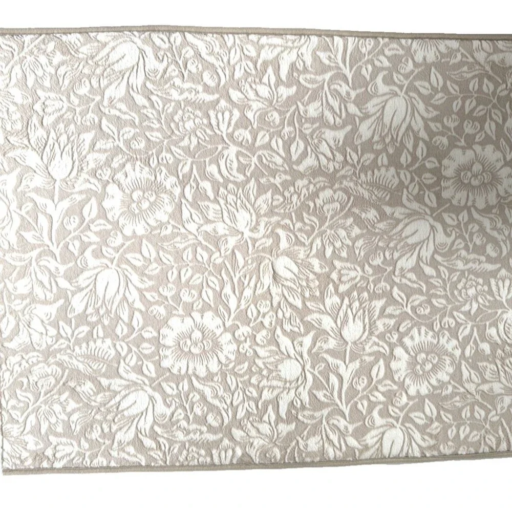 Morris & Co Bathmat Mallow Floral Beige Washable Memory Foam Non-skid